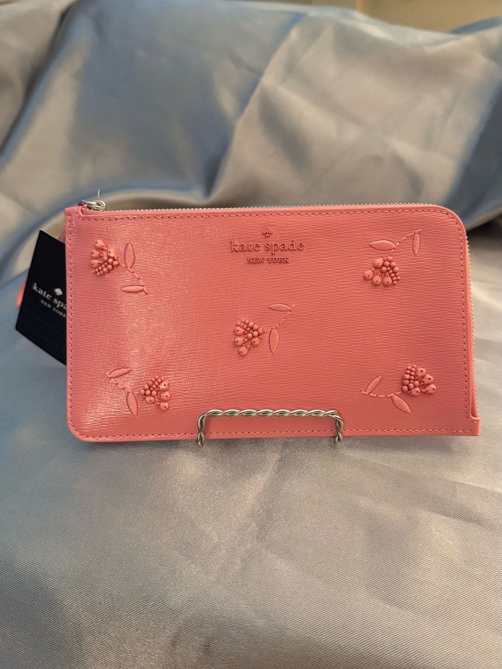 Kate Spade Pink Embossed Floral Zip-Around Wallet